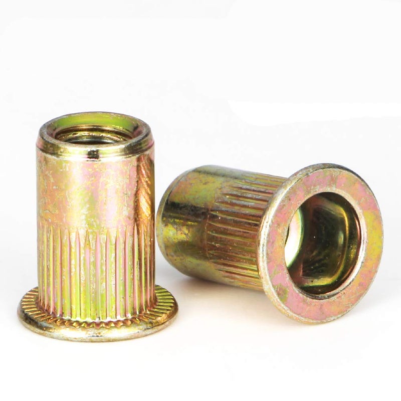LOKMAN Rivet Nut, LOKMAN 100 Pieces 8-32UNC Carbon Steel Flat Head Rivnut Threaded Insert Nut, Knurled Body (8/32'') - Image 1